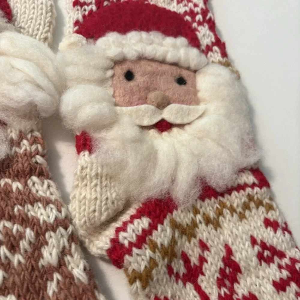 NWT PAIR SANTA Red & White Knit Wool Christmas Stockings $120 MSRP MADE IN NEPAL